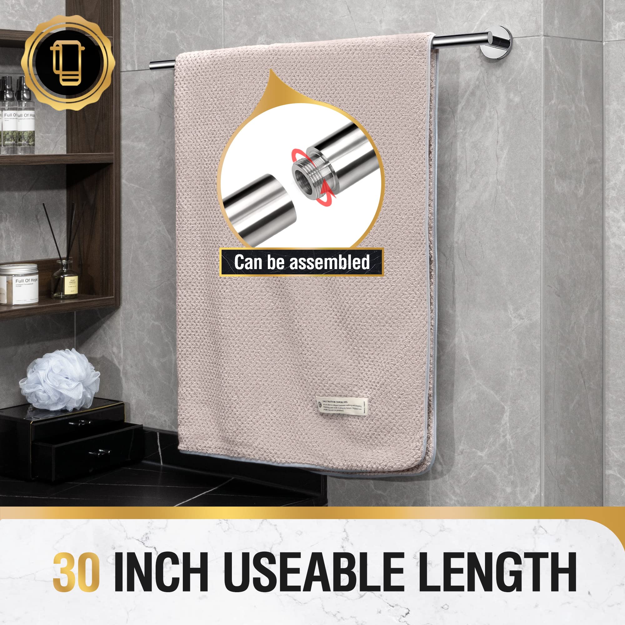 Hitslam Chrome 31.6 Inch Towel Bar For Bathroom, Sus304 Stainless Steel Bathroom Towel Rack Wall Mounted, Modern Home Decor Bath